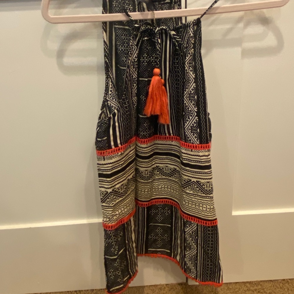 Blue, White, and Red tank top blouse.
